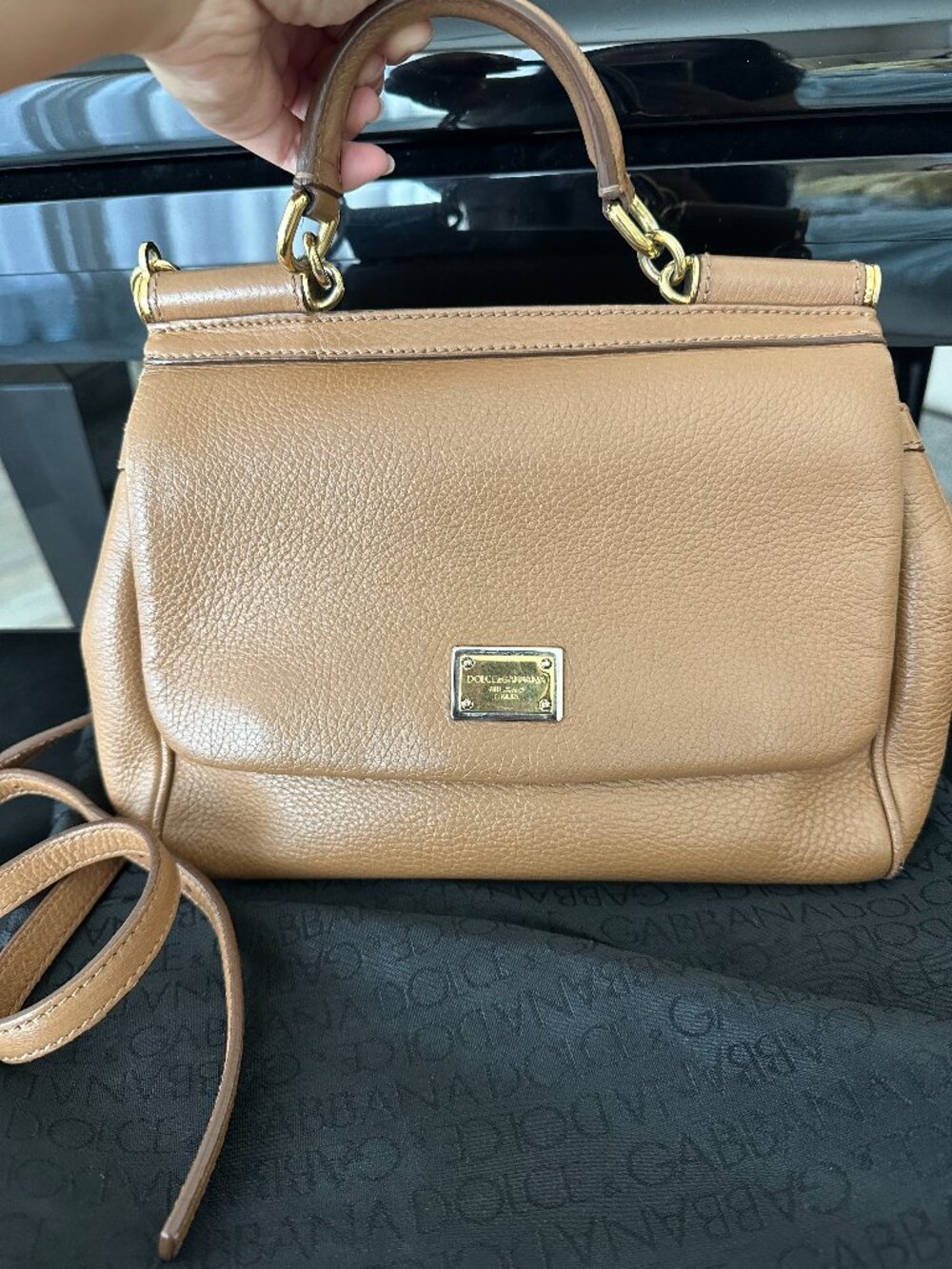DOLCE & GABBANA Sicily Bag Pink Dauphine Leather Two-Way Shoulder Handbag Used